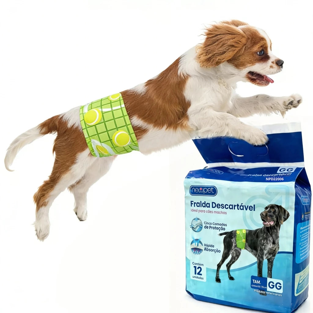 Fralda Higiênica Descartável para Cachorro Macho Anti Vazamento 12 Unidades Newpet™