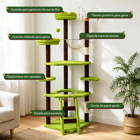 Árvore Arranhador Multinível para Gato com Casinha Camas e Brinquedo Interativo Automático Catwood™