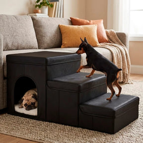 Escada Dobrável 3 Degraus com Casinha e Armazenamento para Cachorro e Gato StepNest™