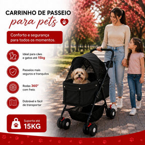Carrinho Dobrável Ventilado com Porta-Copos para Cachorro e Gato até 15kg Shark Blue