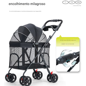 Carrinho Dobrável Respirável Reforçado para Cachorro e Gato até 30kg Roverly™