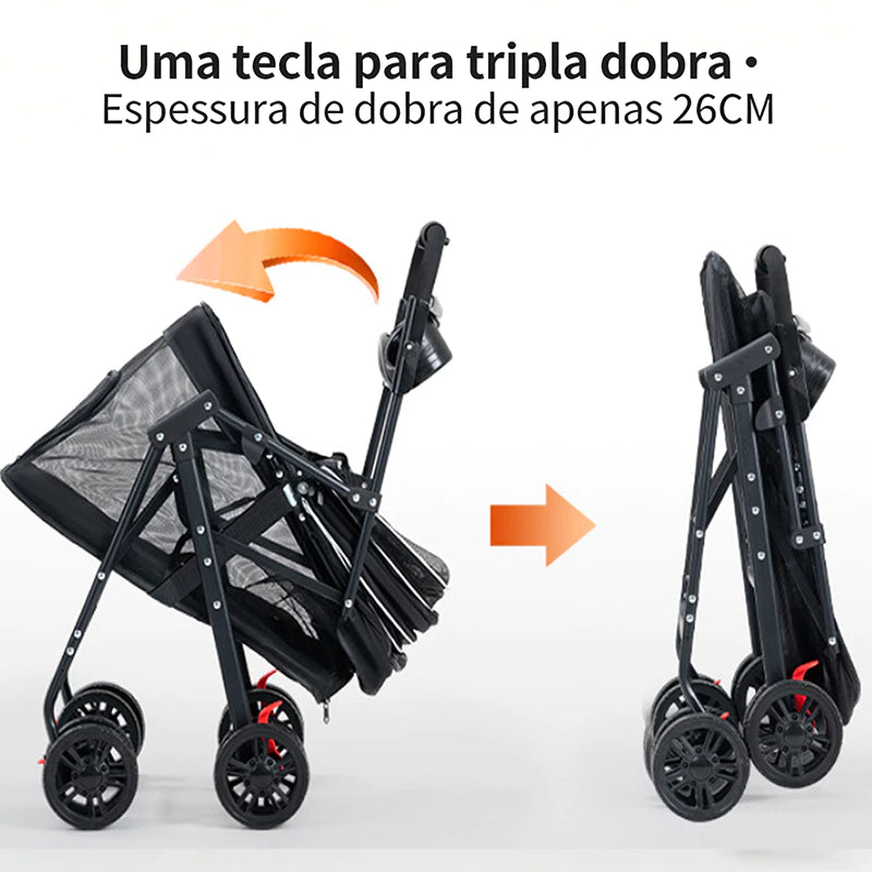 Carrinho Dobrável Respirável Reforçado para Cachorro e Gato até 30kg Roverly™