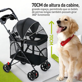 Carrinho Dobrável Respirável Reforçado para Cachorro e Gato até 30kg Roverly™