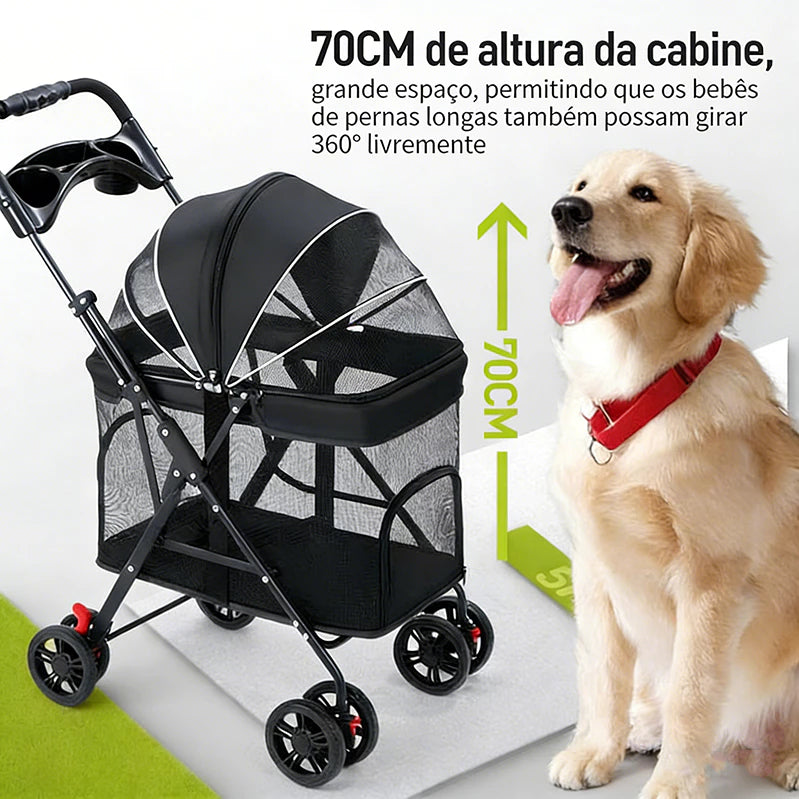Carrinho Dobrável Respirável Reforçado para Cachorro e Gato até 30kg Roverly™