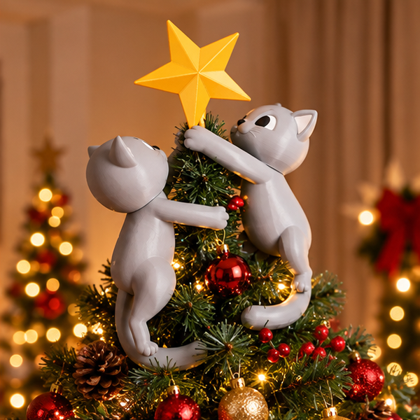 Topo de Árvore de Natal Gatinho com Estrela 27cm em Impressão 3D StarKitty™