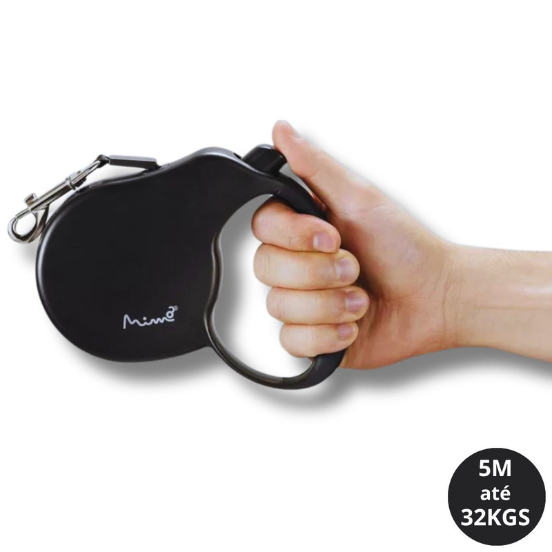 Guia Retrátil Cães Até 32Kg 5m Tam. G Preto - Mimo PP029