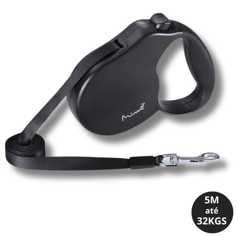 Guia Retrátil Cães Até 32Kg 5m Tam. G Preto - Mimo PP029
