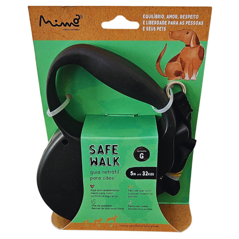 Guia Retrátil Cães Até 32Kg 5m Tam. G Preto - Mimo PP029