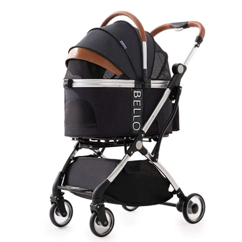 Carrinho de Passeio Luxo Dobrável com Cesto Removível para Cachorro e Gato até 15kg CP48-1 Ninabag™