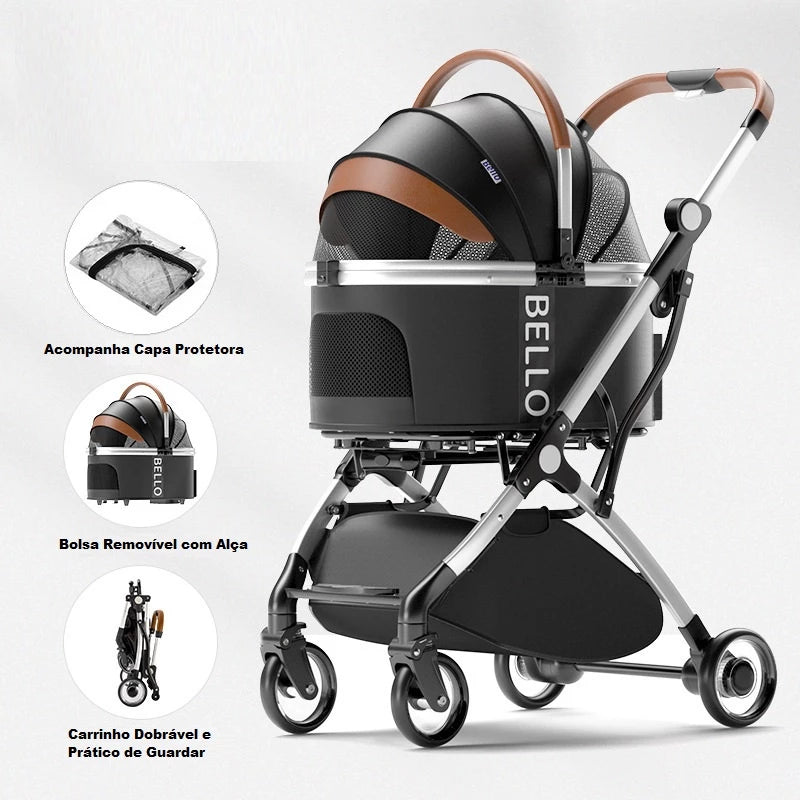 Carrinho de Passeio Luxo Dobrável com Cesto Removível para Cachorro e Gato até 15kg CP48-1 Ninabag™