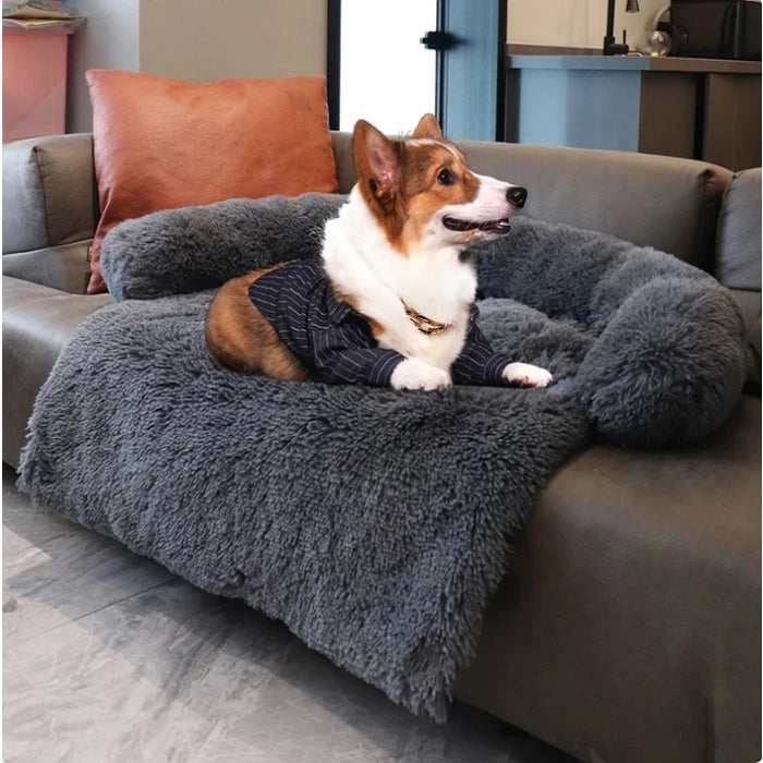Cama Sofá de Pelúcia Lavável Antiestresse para Cachorro e Gato Médio CozyNest™