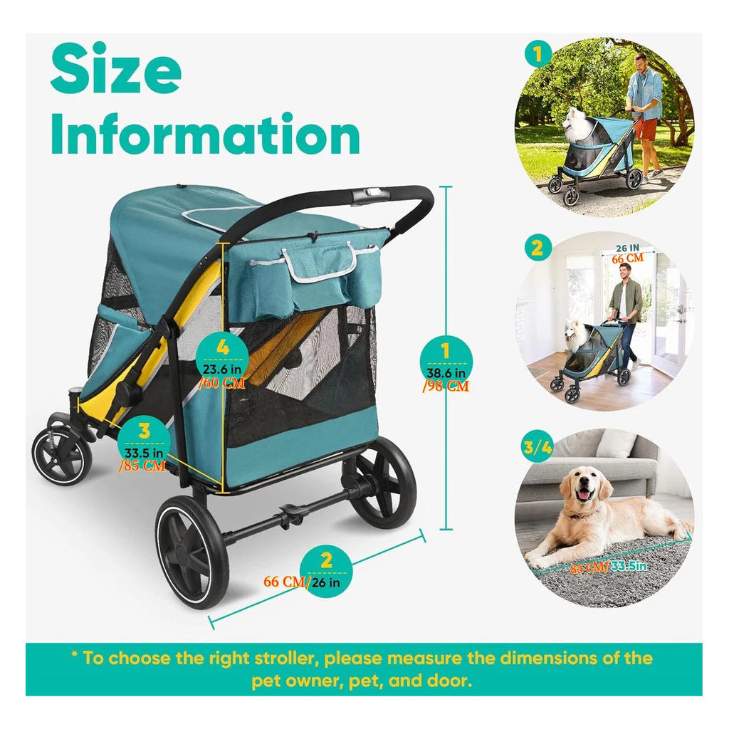 Carrinho Pet Dobrável Reforçado até 60kg com Rodas 360° e Freio para Cachorro e Gato BigRide™