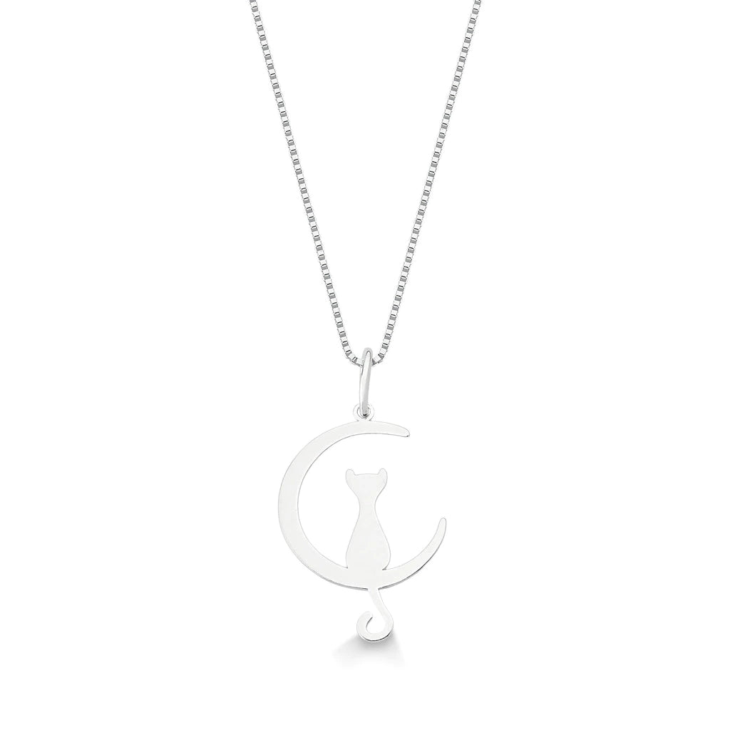 Colar Gato na Lua em Prata 925 – Lupzy™ | Amor Pet Sob a Luz da Lua