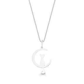 Colar Gato na Lua em Prata 925 – Lupzy™ | Amor Pet Sob a Luz da Lua