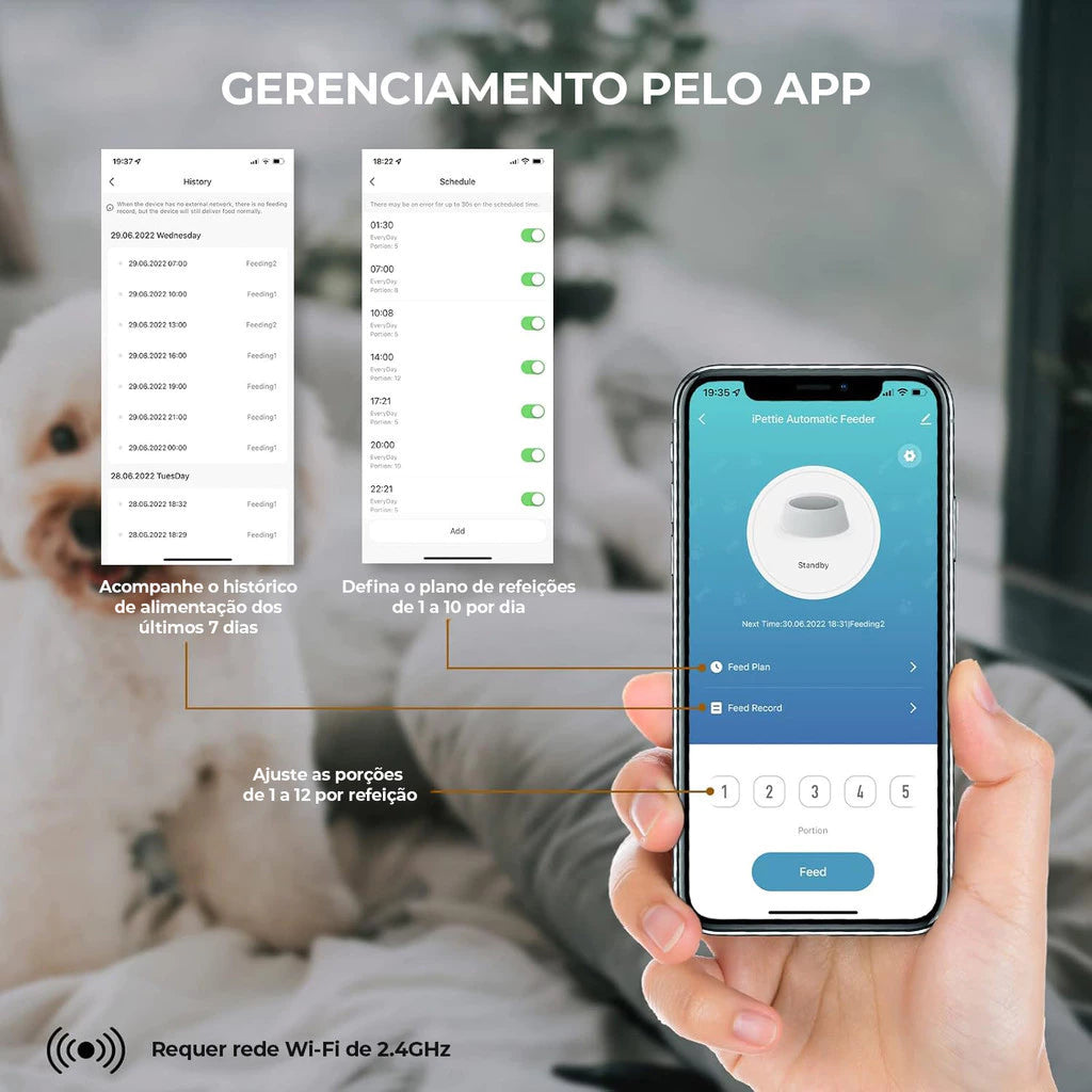 Alimentador Automático Wifi 5L Duplo com Porções Programáveis para Cachorro e Gato Bivolt Newpet™