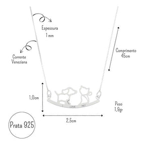 Colar Feminino em Prata 925 com Pingente de Cachorro e Gato – Lupzy™ | Amor Pet Eterno
