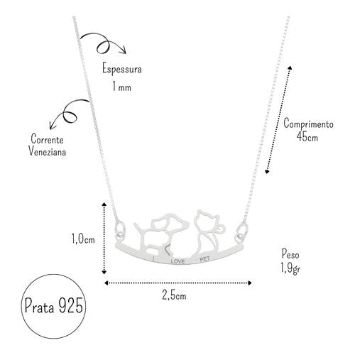 Colar Feminino em Prata 925 com Pingente de Cachorro e Gato – Lupzy™ | Amor Pet Eterno
