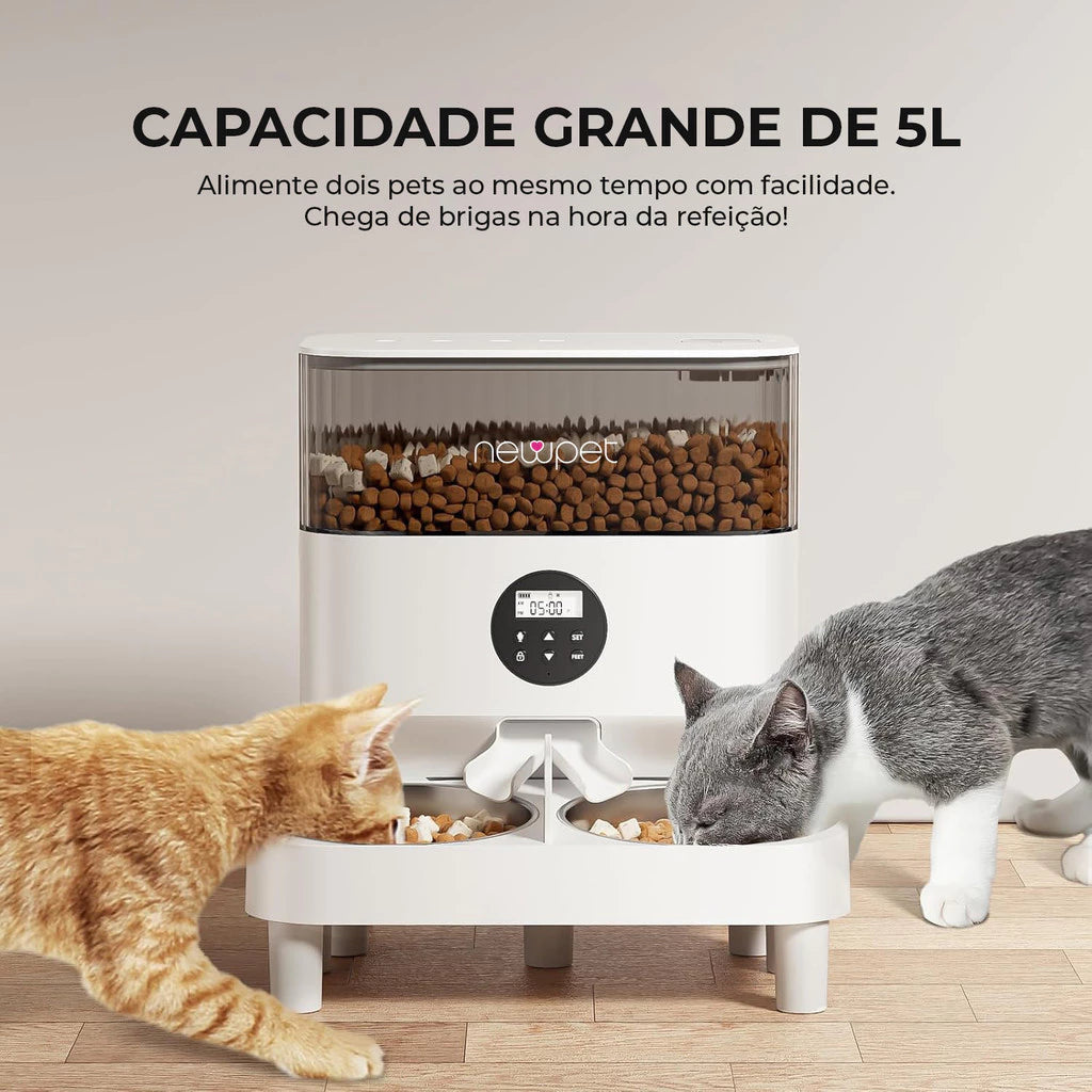 Alimentador Automático Wifi 5L Duplo com Porções Programáveis para Cachorro e Gato Bivolt Newpet™