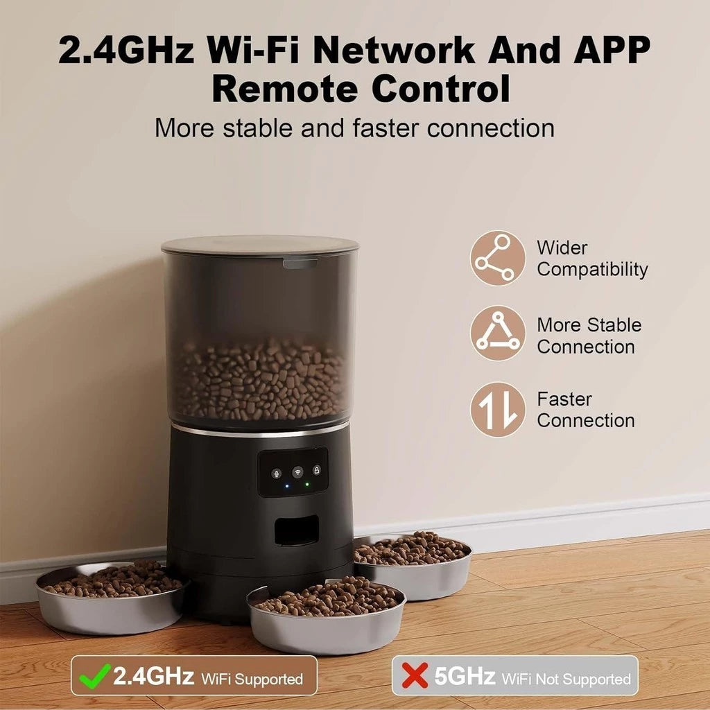 Comedouro Automático Wi-Fi 6L com 3 Tigelas e Temporizador para Cachorro e Gato Newpet™