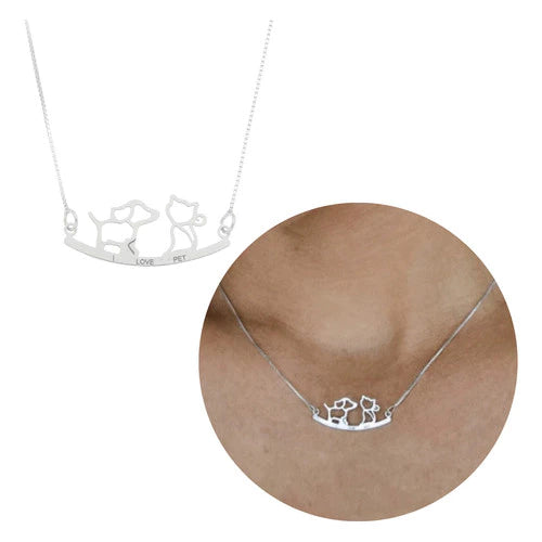 Colar Feminino em Prata 925 com Pingente de Cachorro e Gato – Lupzy™ | Amor Pet Eterno