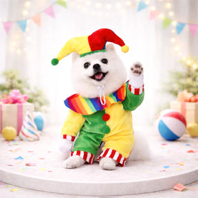 Fantasia de Palhaço Colorida para Cães e Gatos – Lupzy™ | Diversão, Fofura e Momentos Inesquecíveis