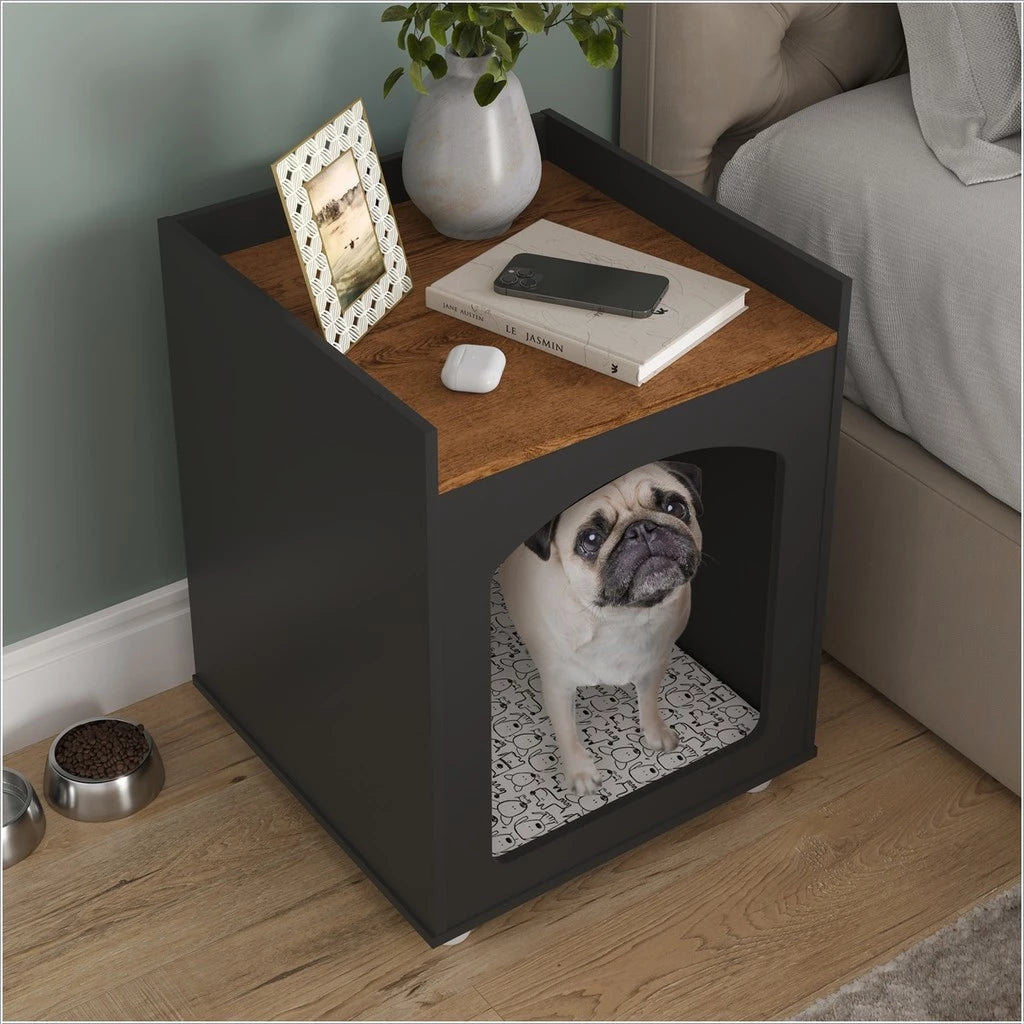 Mesa de Cabeceira Casinha com Almofada Confortável para Cachorro e Gato em MDF Ofertamo™