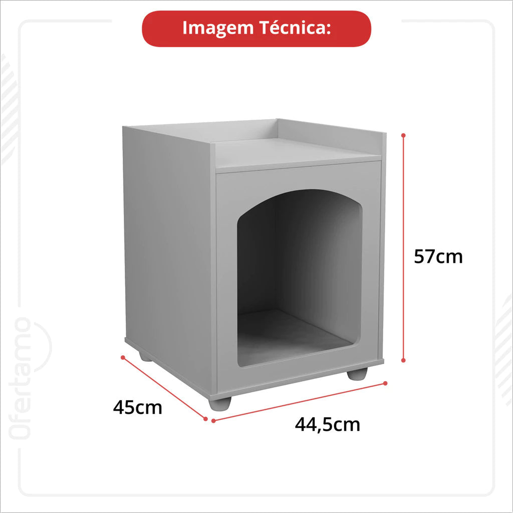 Mesa de Cabeceira Casinha com Almofada Confortável para Cachorro e Gato em MDF Ofertamo™