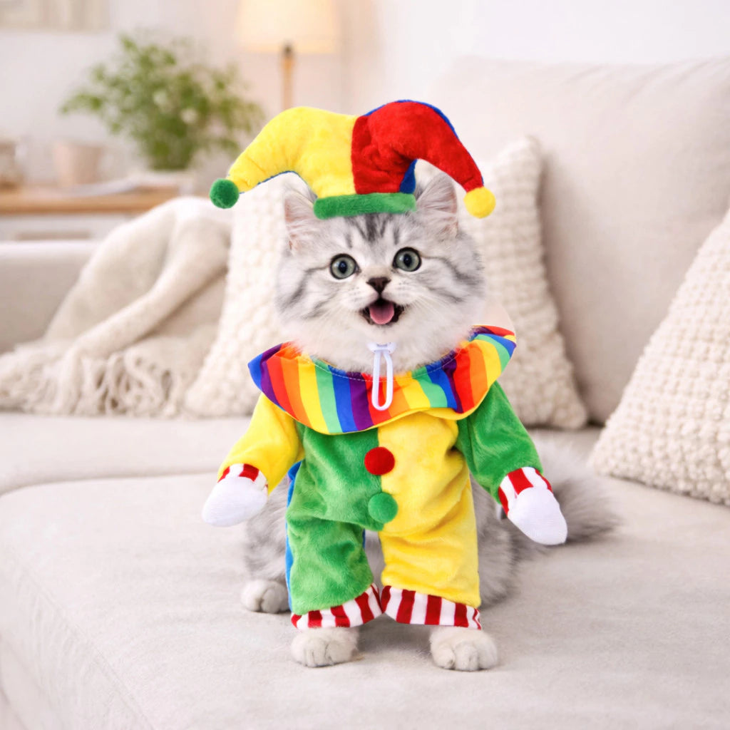Fantasia de Palhaço Colorida para Cães e Gatos – Lupzy™ | Diversão, Fofura e Momentos Inesquecíveis