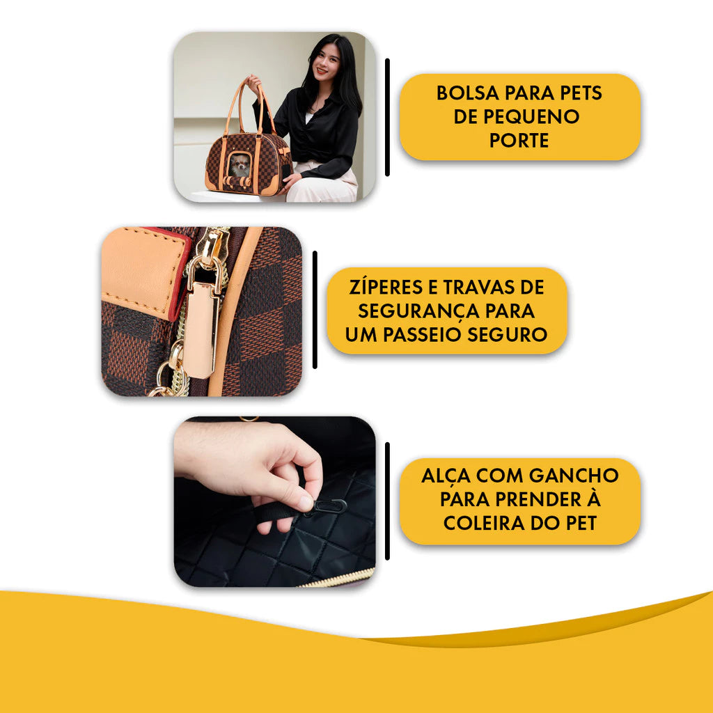Bolsa de Transporte Pet Luxo para Cães e Gatos Pequeno Porte + Viagem Confortável