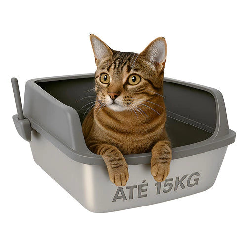 Caixa de Areia Super Premium - Aberta com Bandeja em Aço Inox e Pá Grande – Duty™ | Zero Odor e Máxima Higiene