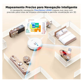 Robô Aspirador Inteligente com Base AutoLimpeza 6000Pa e Navegação Laser para Casa CleanBot Newpet™