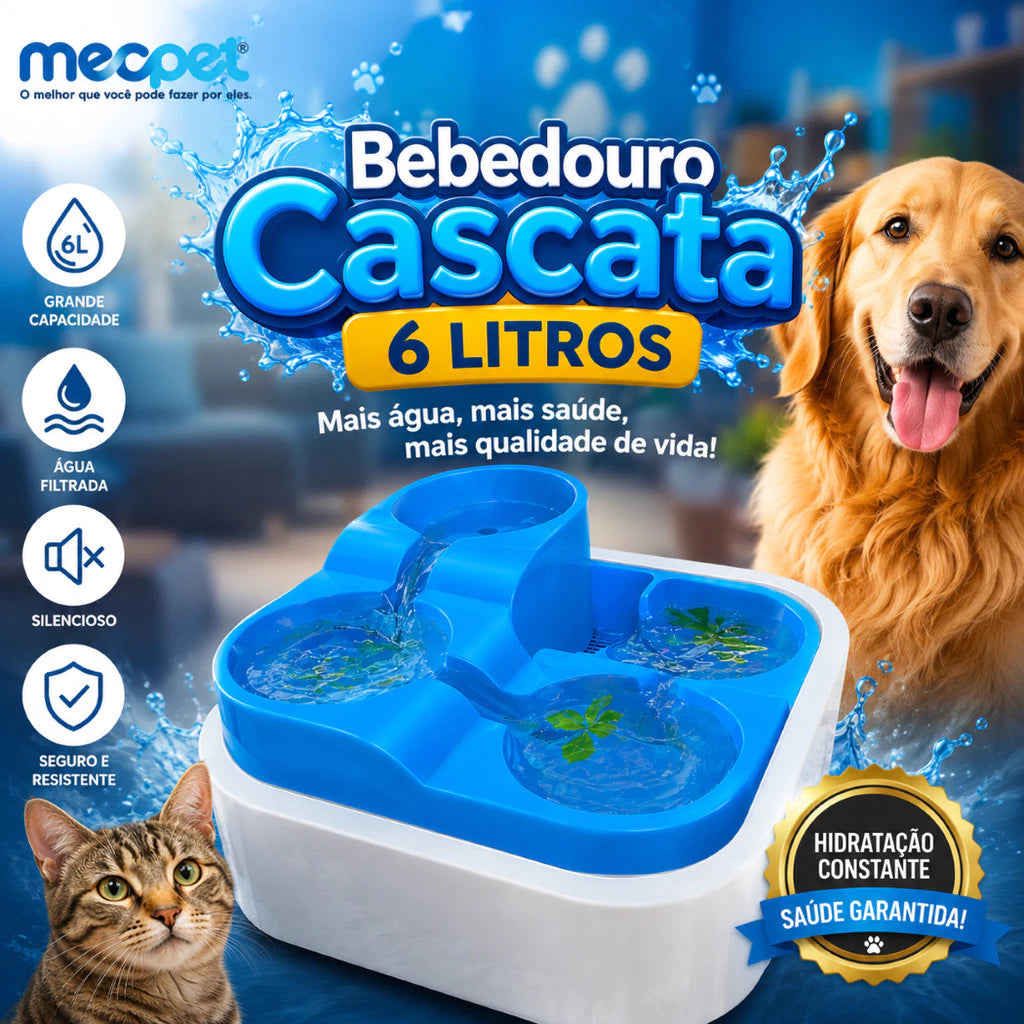 Bebedouro Automático 6L com Fonte Cascata e Filtro de Carvão para Cachorro e Gato Bivolt AquaFlow™