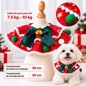 Bandana Natalina Artesanal Feita à Mão com Laço, Sino e Pompons para Cachorro e Gato Festivy™