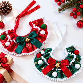 Bandana Natalina Artesanal Feita à Mão com Laço, Sino e Pompons para Cachorro e Gato Festivy™