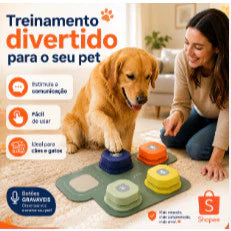 Botões Graváveis de Comunicação para Cachorro e Gato com Tapete Kit 4 Unidades Talkzy™