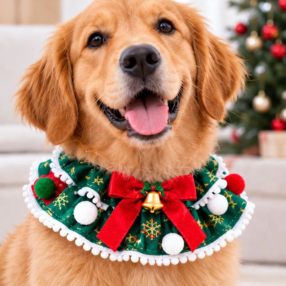 Bandana Natalina Artesanal Feita à Mão com Laço, Sino e Pompons para Cachorro e Gato Festivy™