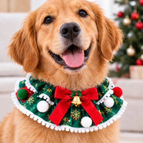 Bandana Natalina Artesanal Feita à Mão com Laço, Sino e Pompons para Cachorro e Gato Festivy™