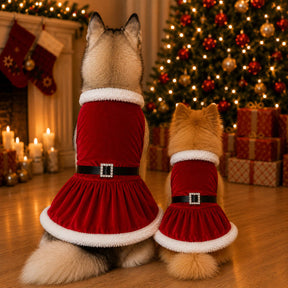 Vestido Natalino Mamãe Noel com Pelúcia e Cinto para Cachorro Tamanhos 0 ao 18 MerryPup™