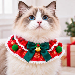 Bandana Natalina Artesanal Feita à Mão com Laço, Sino e Pompons para Cachorro e Gato Festivy™