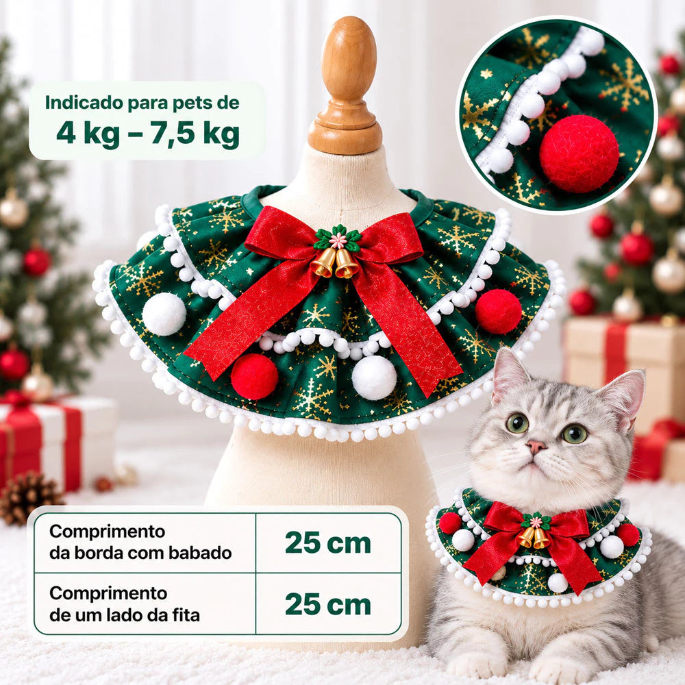Bandana Natalina Artesanal Feita à Mão com Laço, Sino e Pompons para Cachorro e Gato Festivy™