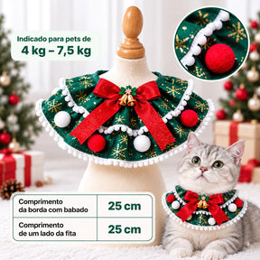 Bandana Natalina Artesanal Feita à Mão com Laço, Sino e Pompons para Cachorro e Gato Festivy™