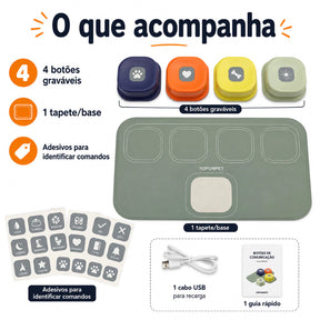 Botões Graváveis de Comunicação para Cachorro e Gato com Tapete Kit 4 Unidades Talkzy™