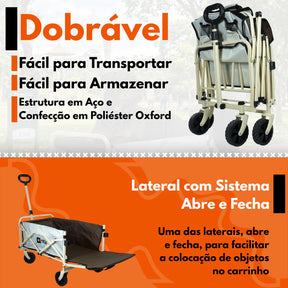 Carrinho Dobrável Multiuso para Cachorro e Gato até 80kg com Rodas Largas e Alça Retrátil Nautika™ - Carrinho Dobrável