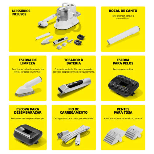 Aspirador de Pelos 5 em 1 Profissional 300W com Tosador e Filtro HEPA para Cachorro e Gato Kärcher™